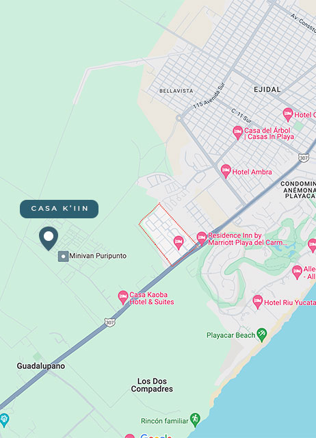 Casa K'iin project location on Google Maps, Playa del Carmen