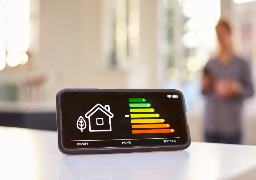 Phone depicting energy use of a house with smart home technology